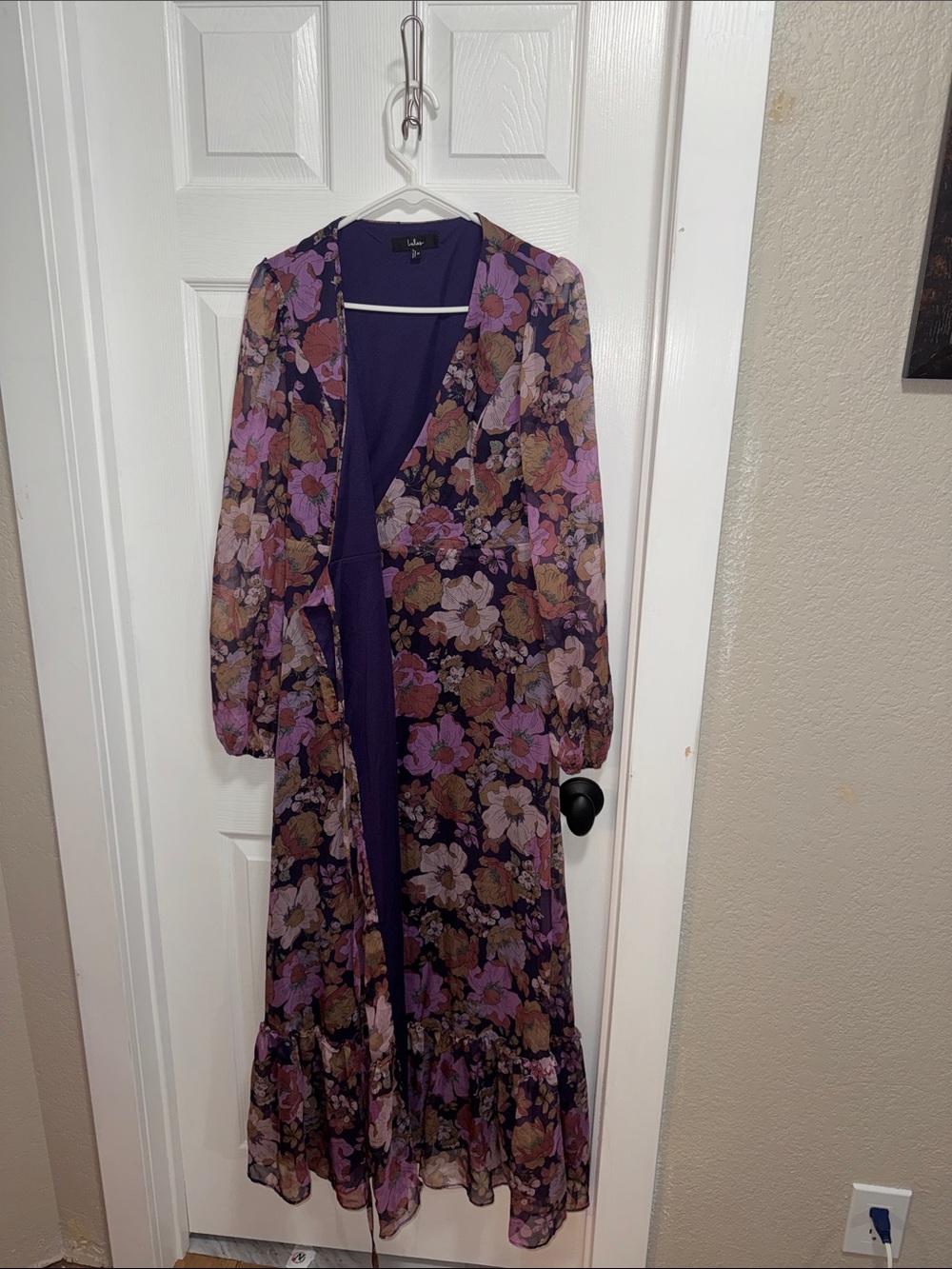 Lulus Feeling Sweet Purple Floral PrintLong sleeve Wrap Maxi Dress